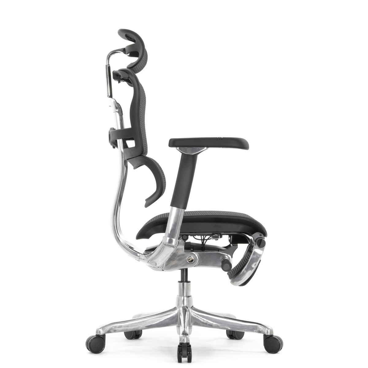 Эргономичное кресло Falto Ergohuman 2 Luxury с подножкой (SmartWork, алюминий, наклон вперёд, сетка, чёрный)