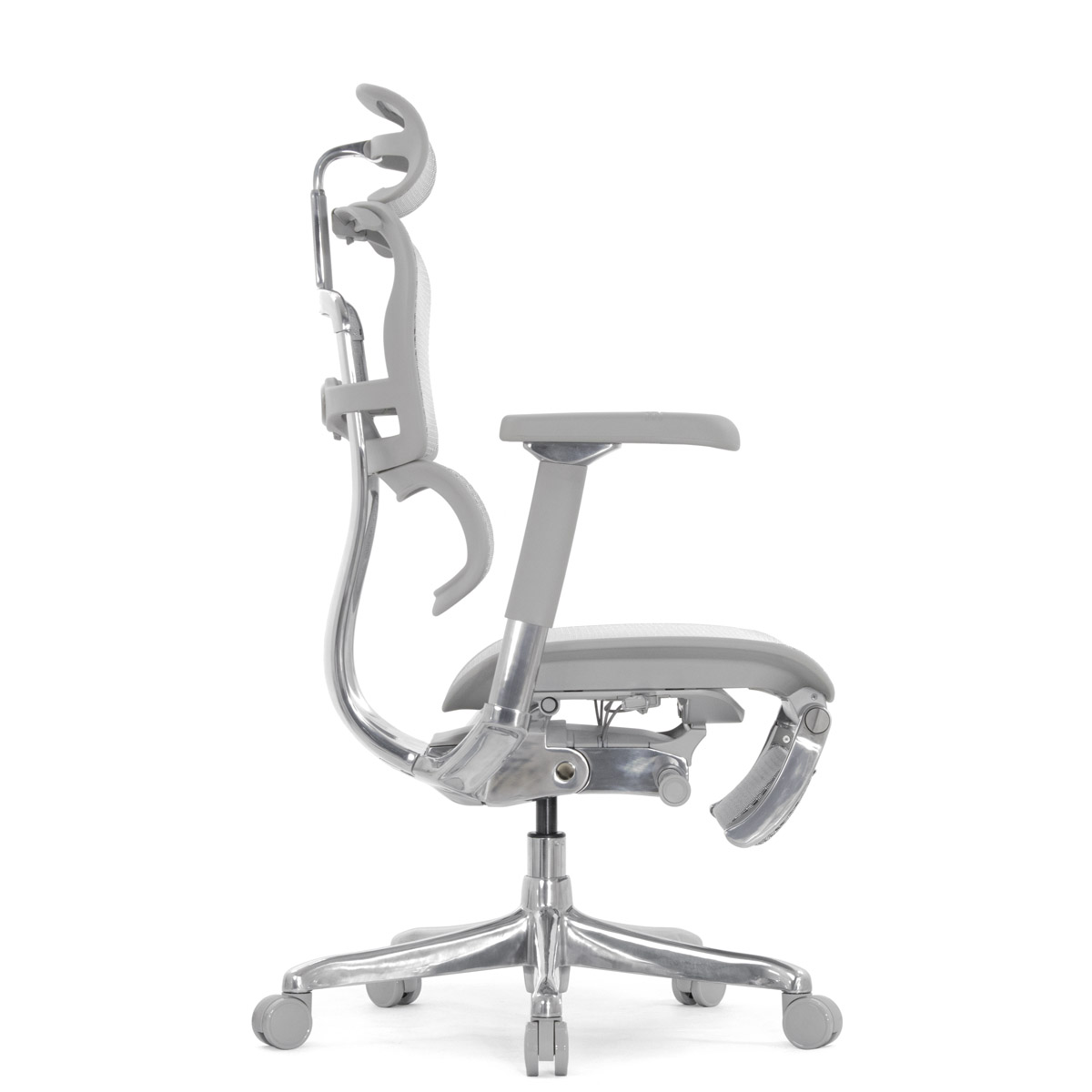 Эргономичное кресло Falto Ergohuman 2 Luxury с подножкой (SmartWork, алюминий, наклон вперёд, сетка, серый)