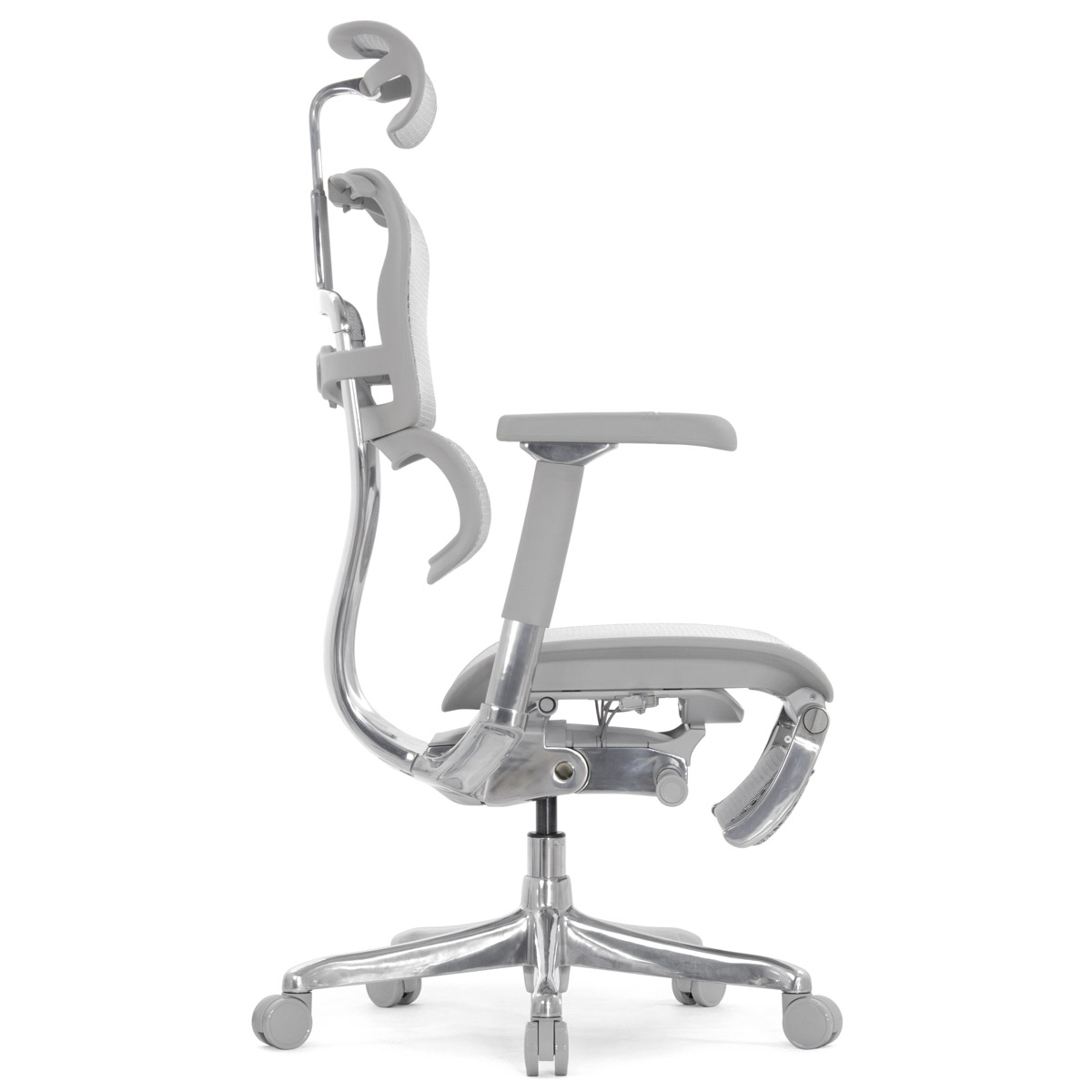 Эргономичное кресло Falto Ergohuman 2 Luxury с подножкой (SmartWork, алюминий, наклон вперёд, сетка, серый)