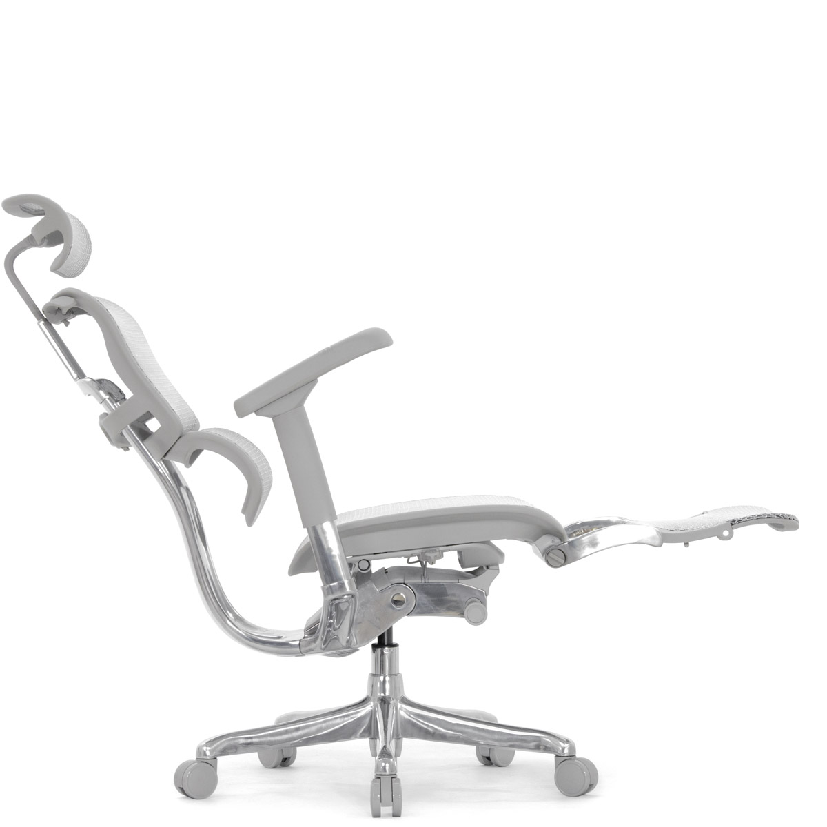 Эргономичное кресло Falto Ergohuman 2 Elite с подножкой (алюминий, наклон вперёд, сетка, серый)