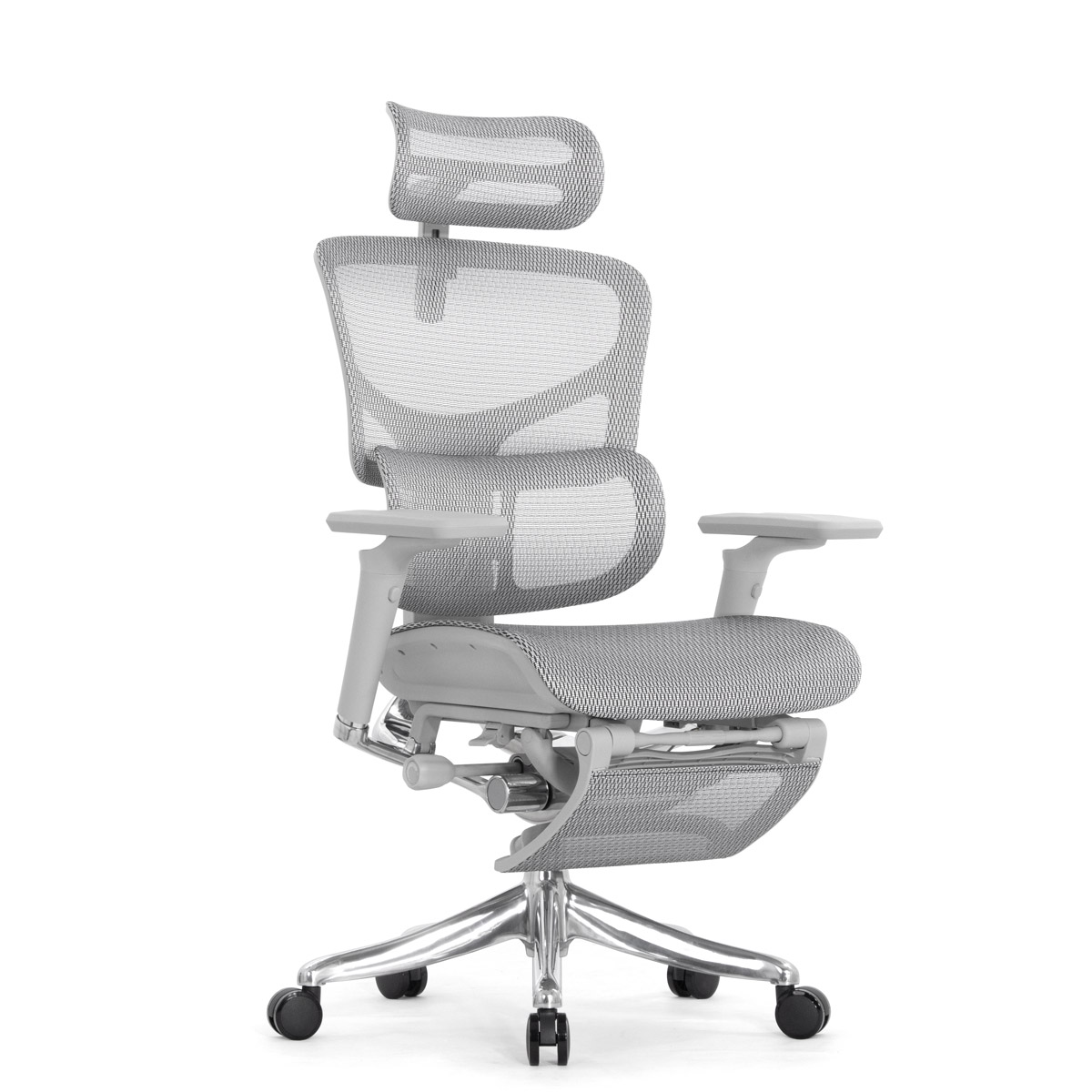 Эргономичное кресло Falto Pro 2 с подножкой (3D поясничный упор, подголовник 4D, каркас серый, белый)