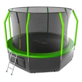 Батут Evo Jump Cosmo 12 ft, с внутренней сеткой и лестницей (зелёный) + нижняя сеть